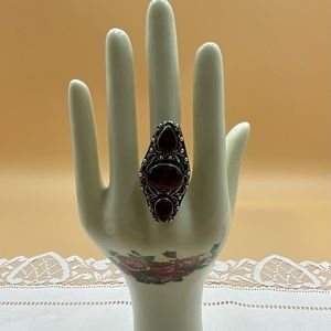 Beautiful German sterling silver ring with beautiful red stones